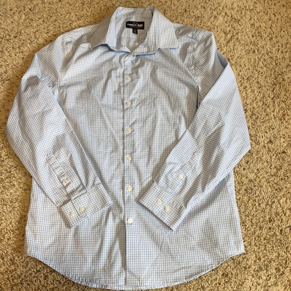 BNWOT Express 1MX extra slim stretch cotton dressy button-up striped tee size M